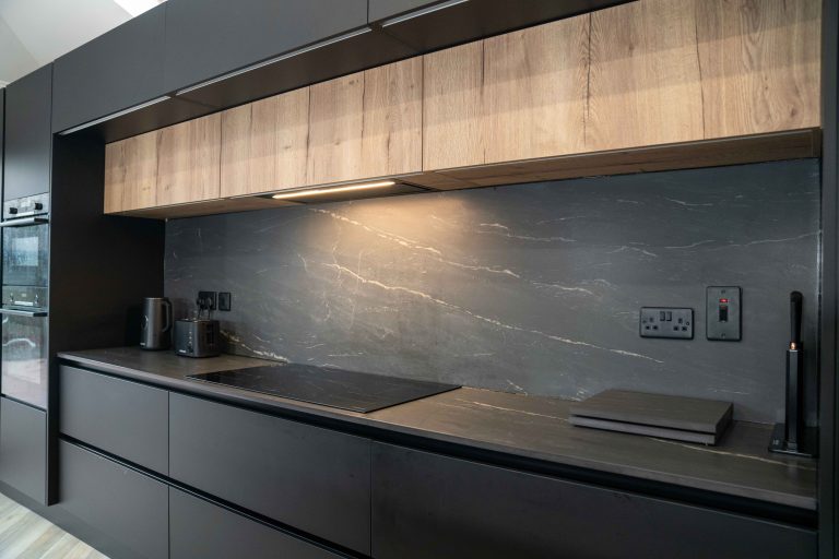 Belvedere Black porcelain worktop with large island in Dublin