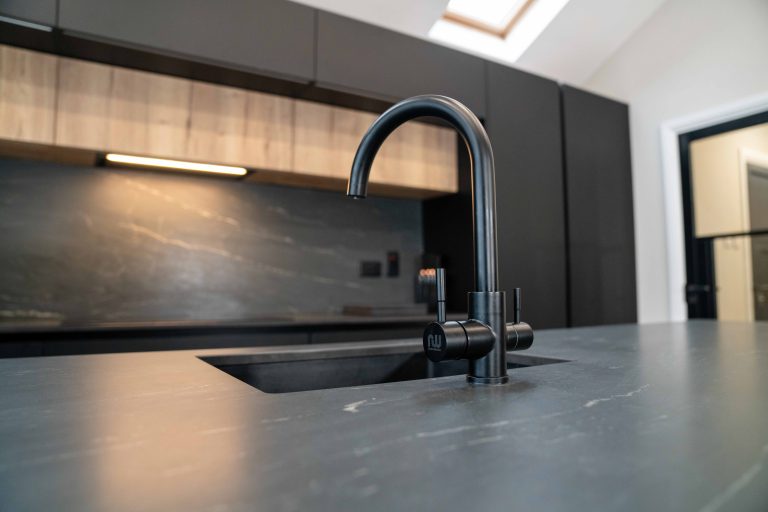 Belvedere Black porcelain worktop with large island in Dublin
